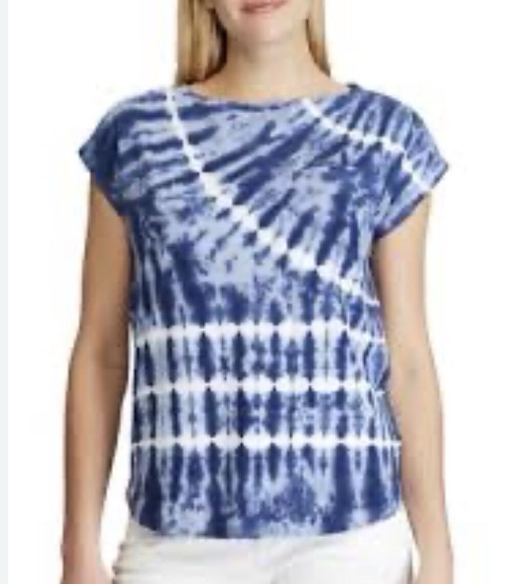 C22 Chaps BLUE/WHITE TIE-DYE SHORT-SLEEVE Top. Womens Size XL
